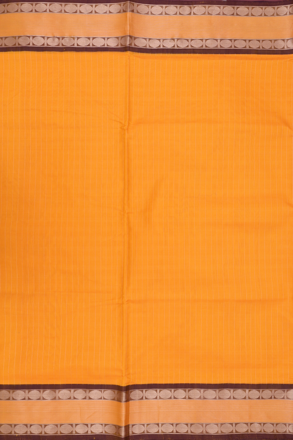Nine Yards Silk Cotton Saree In Yellow With Stripes Design