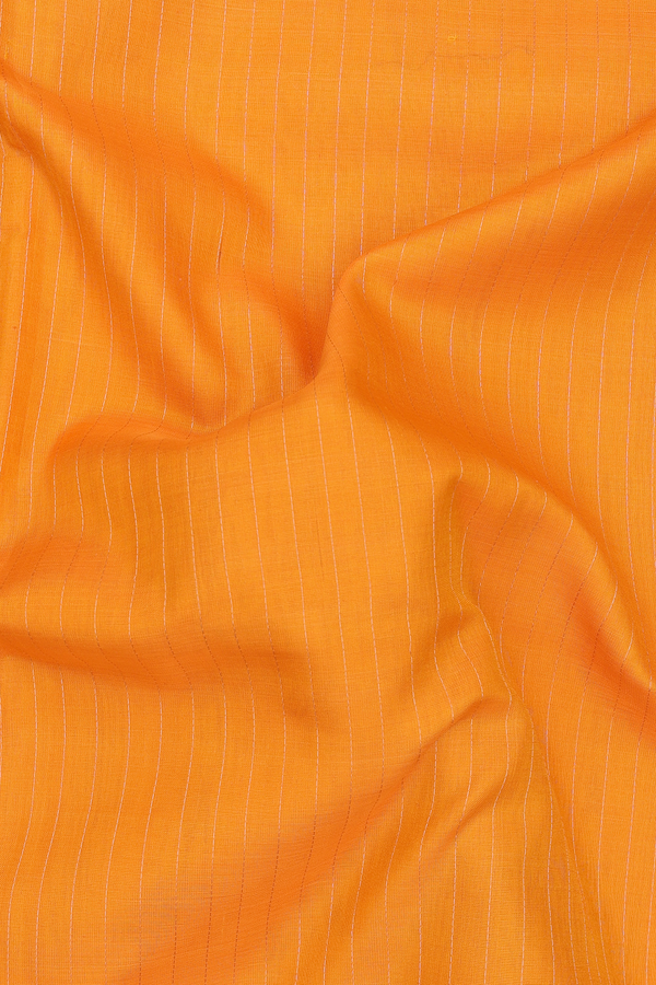 Nine Yards Silk Cotton Saree In Yellow With Stripes Design