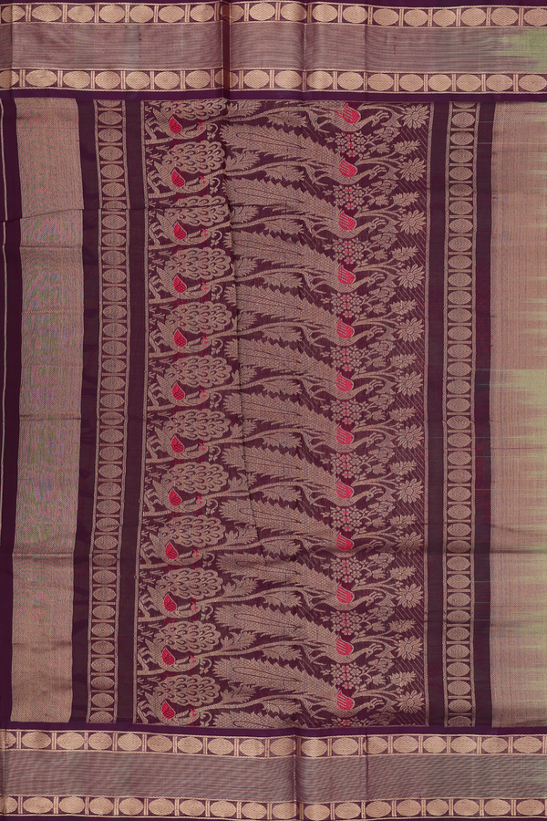 Nine Yards Silk Cotton Saree Dual Tone With Stripes Design
