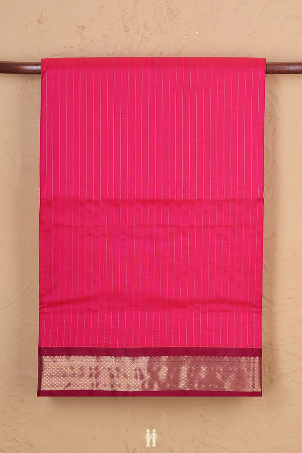 Nine Yards Silk Cotton Saree Rani Pink With Stripes Design