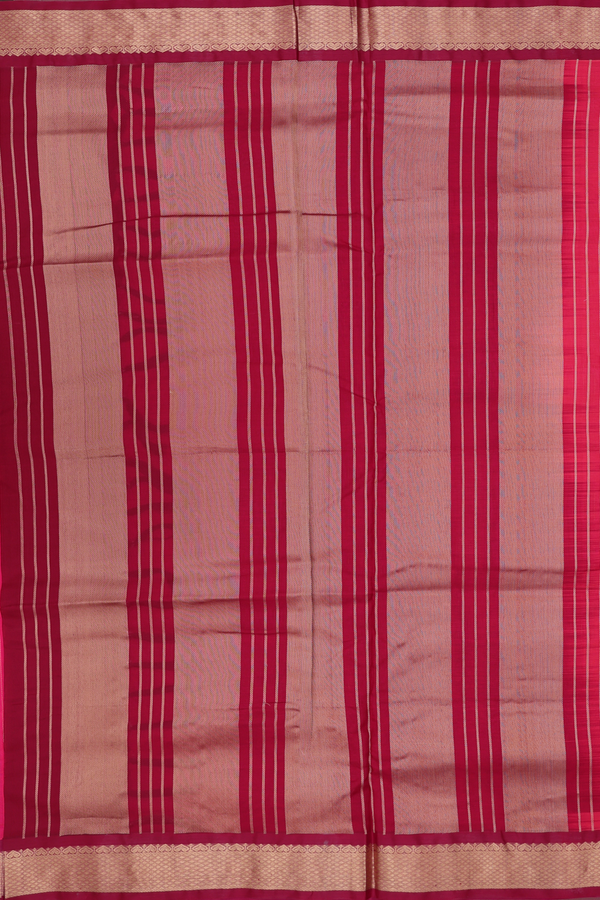 Nine Yards Silk Cotton Saree Rani Pink With Stripes Design