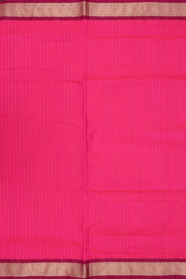 Nine Yards Silk Cotton Saree Rani Pink With Stripes Design