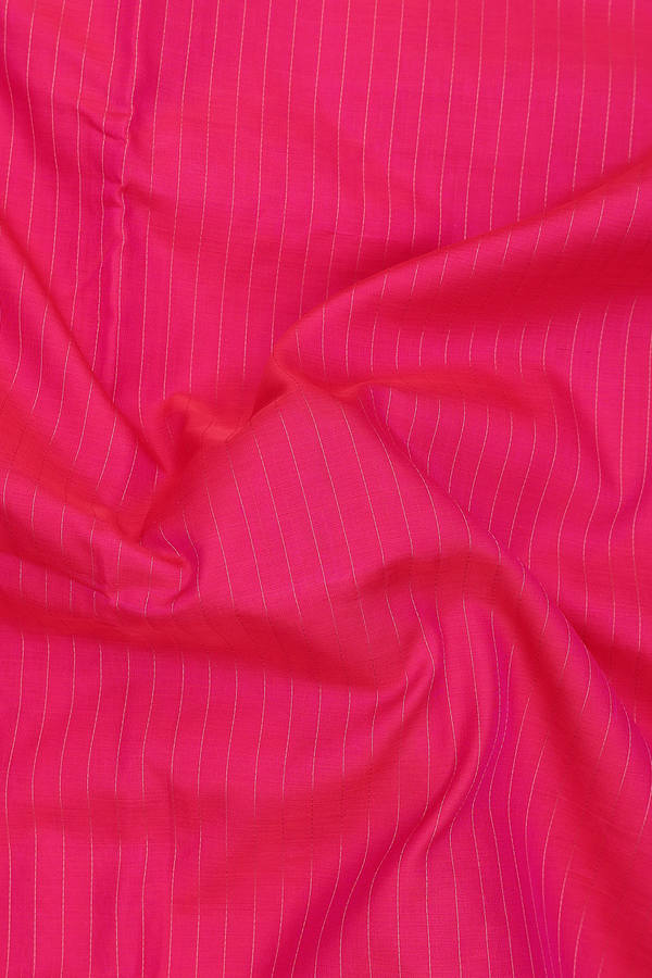 Nine Yards Silk Cotton Saree Rani Pink With Stripes Design