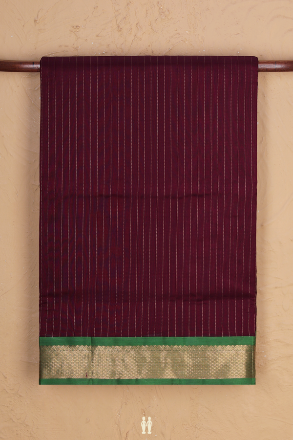 Nine Yards Silk Cotton Saree Dark Brown With Stripes Design