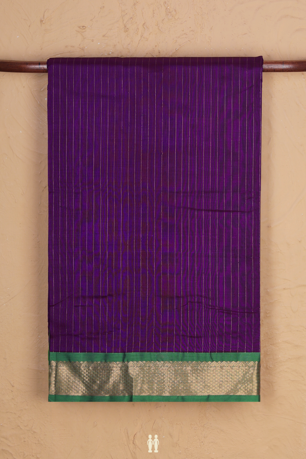 Nine Yards Silk Cotton Saree In Purple With Stripes Design