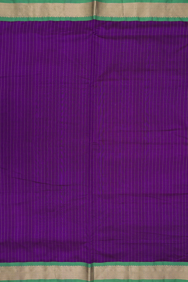 Nine Yards Silk Cotton Saree In Purple With Stripes Design