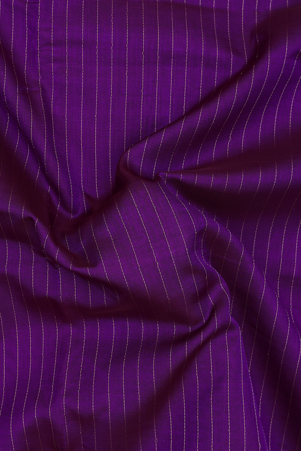 Nine Yards Silk Cotton Saree In Purple With Stripes Design
