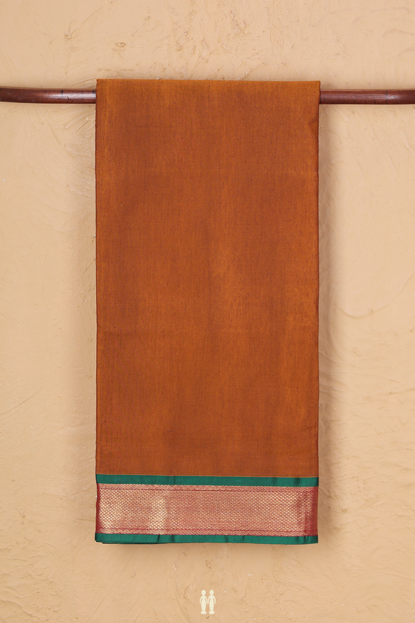 Nine Yards Cotton Saree In Saddle Brown With Contrast Border