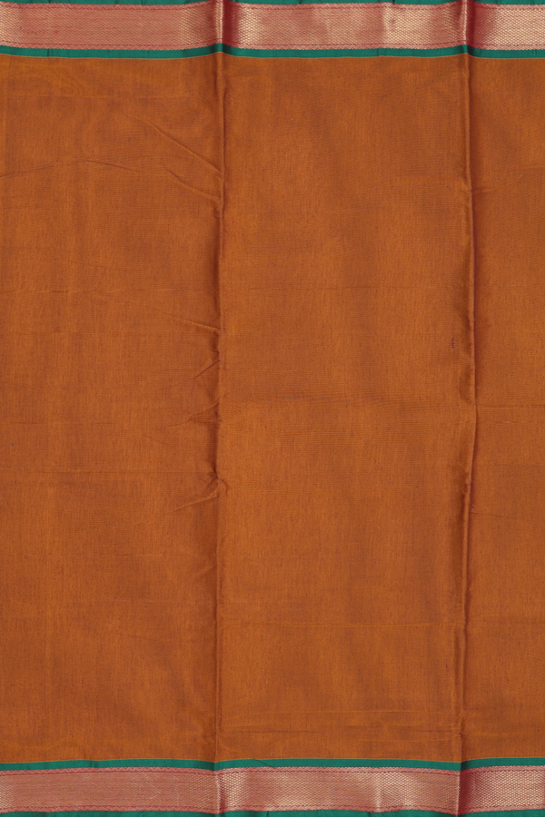Nine Yards Cotton Saree In Saddle Brown With Contrast Border