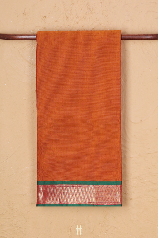Nine Yards Cotton Saree In Rust Orange With Contrast Border