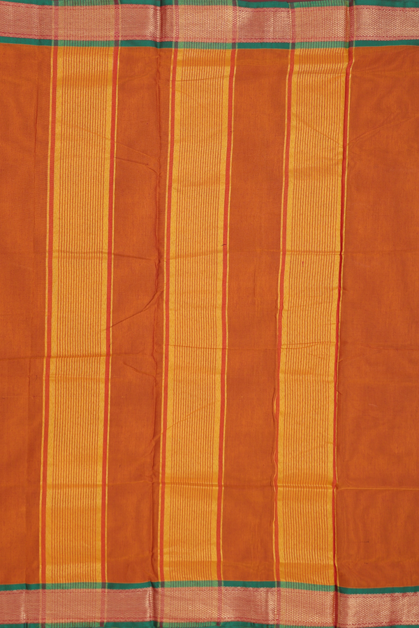 Nine Yards Cotton Saree In Rust Orange With Contrast Border