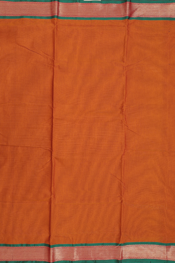 Nine Yards Cotton Saree In Rust Orange With Contrast Border
