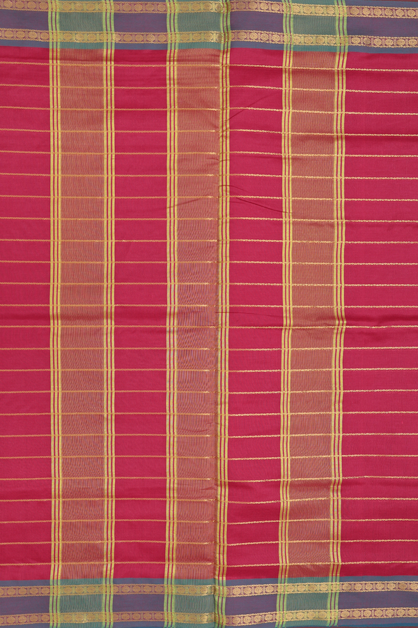 Nine Yards Silk Cotton Saree Plum Brown With Stripes Design