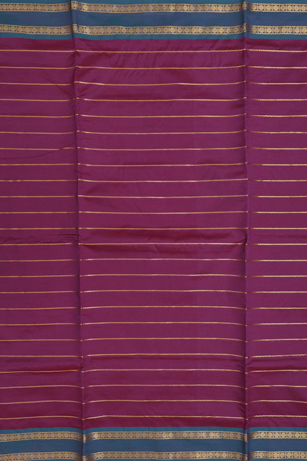 Nine Yards Silk Cotton Saree Plum Brown With Stripes Design