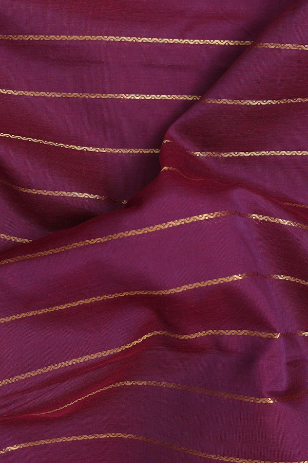 Nine Yards Silk Cotton Saree Plum Brown With Stripes Design