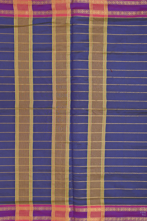 Nine Yards Silk Cotton Saree In Blue With Stripes Design