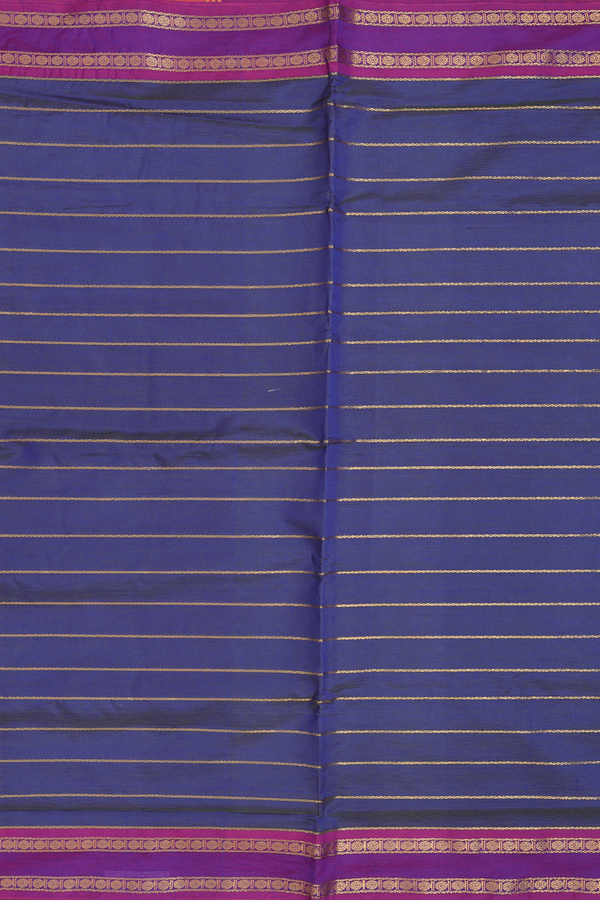 Nine Yards Silk Cotton Saree In Blue With Stripes Design