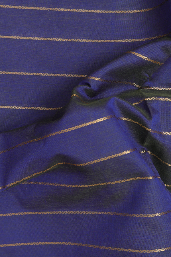 Nine Yards Silk Cotton Saree In Blue With Stripes Design