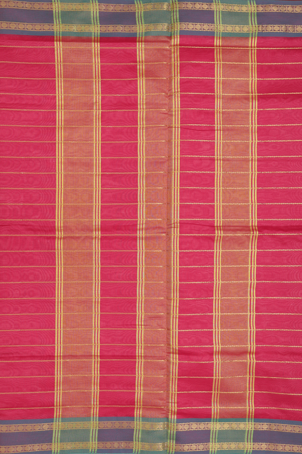 Nine Yards Silk Cotton Saree Salmon Pink With Stripes Design