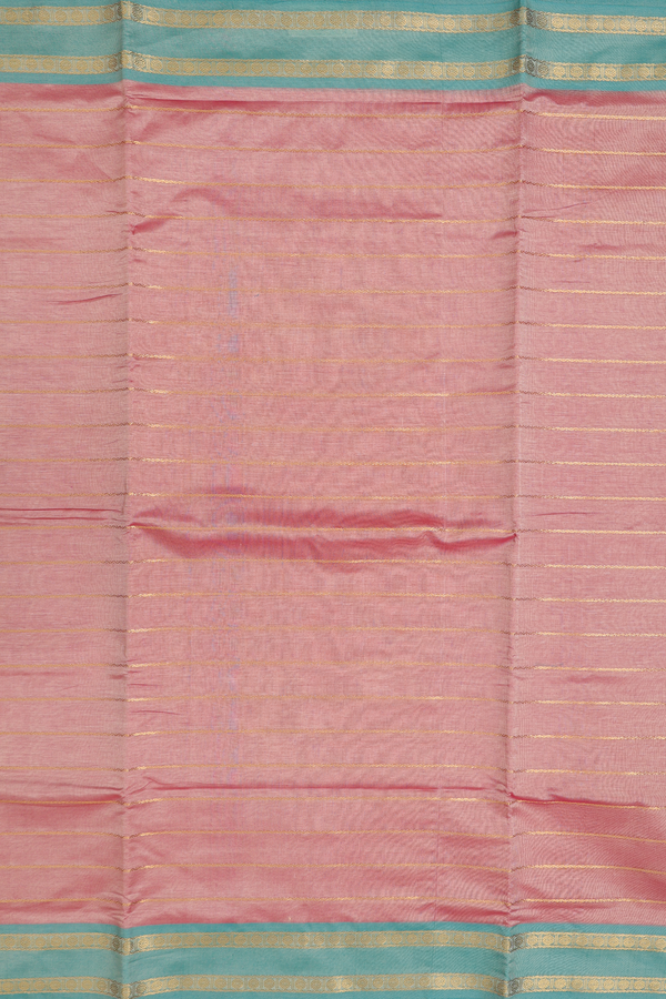 Nine Yards Silk Cotton Saree Salmon Pink With Stripes Design