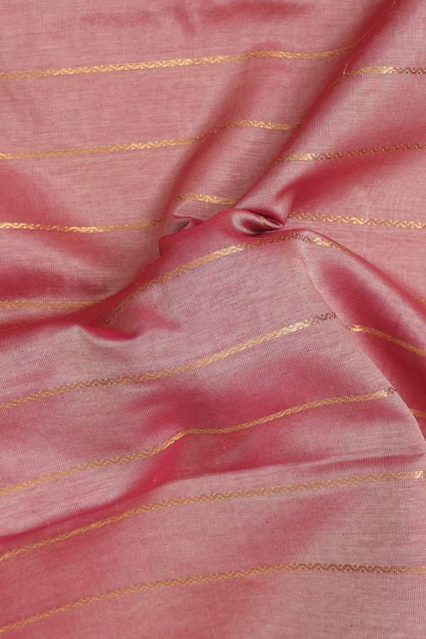 Nine Yards Silk Cotton Saree Salmon Pink With Stripes Design