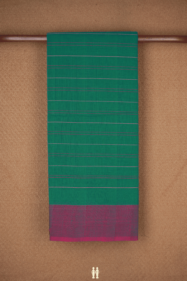 Stripes Design Pine Green Bengal Cotton Saree