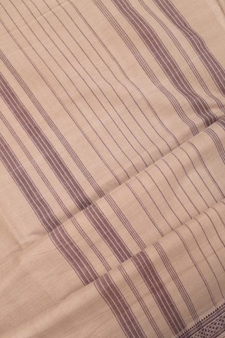 Threadwork Border Plain Khaki Brown Mangalagiri Cotton Saree