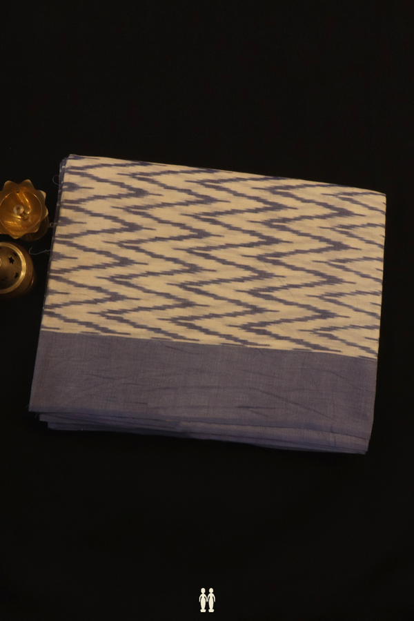 Pochampally Cotton Saree In White With Chevron Design