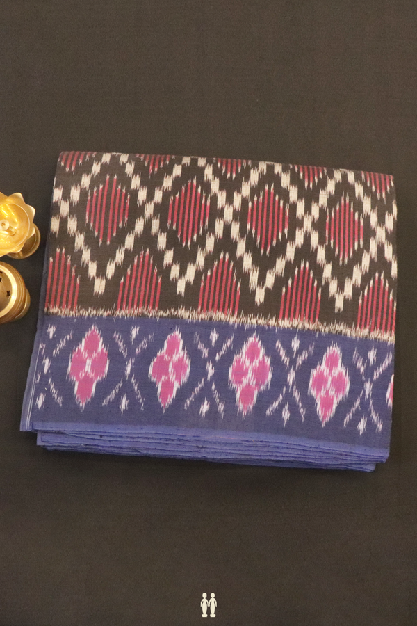 Pochampally Cotton Saree In Black With Diamond Design