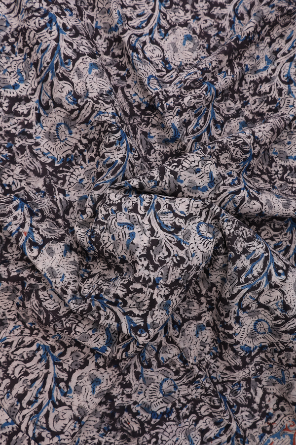 Kalamkari Cotton Saree In Dark Oak Brown With Floral Design