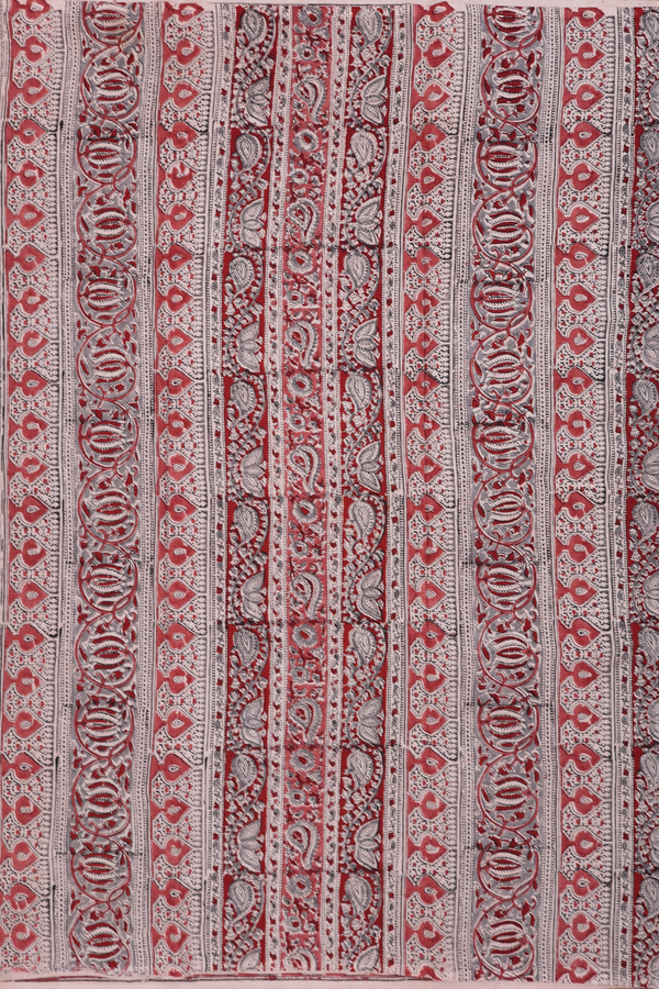 Kalamkari Cotton Saree In Light Grey With Floral Design