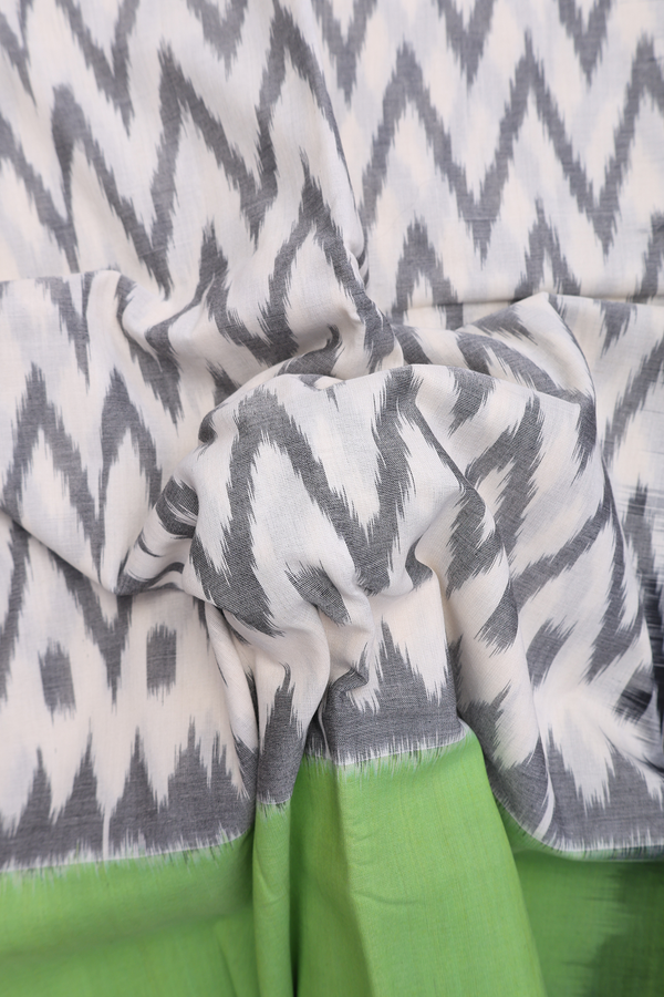 Pochampally Cotton Saree In White With Chevron Design