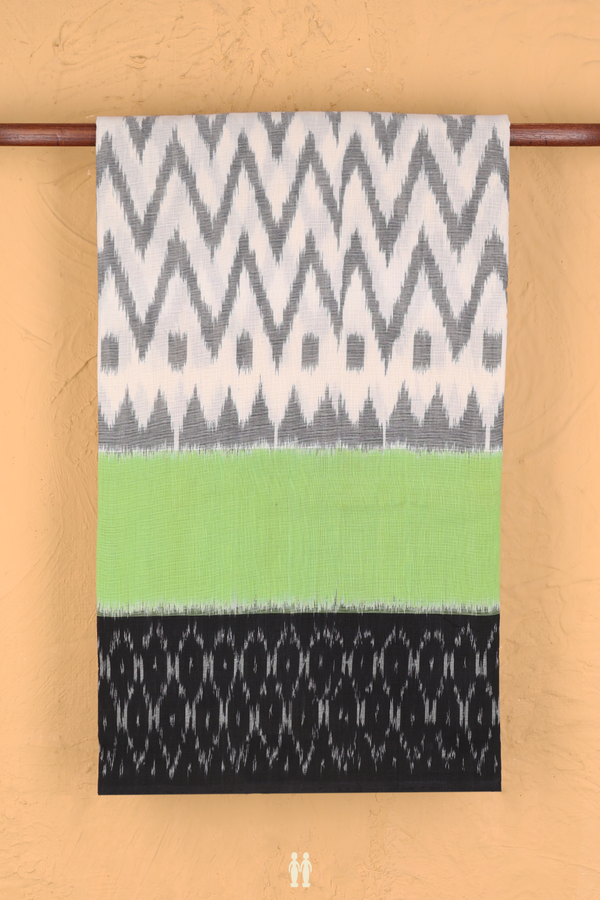 Pochampally Cotton Saree In White With Chevron Design
