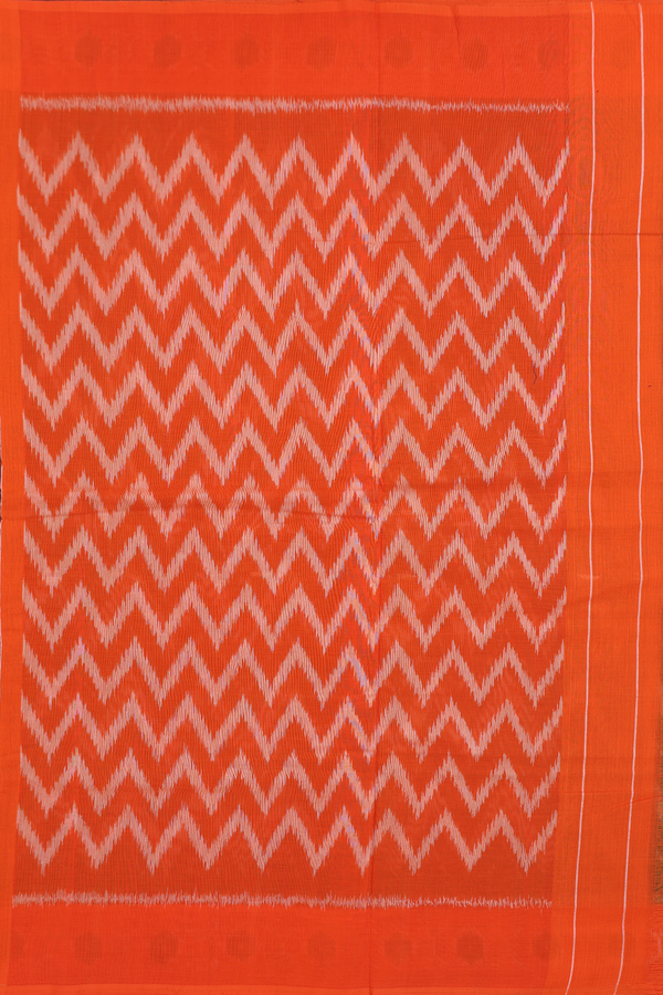 Pochampally Cotton Saree In Fern Green With Chevron Design