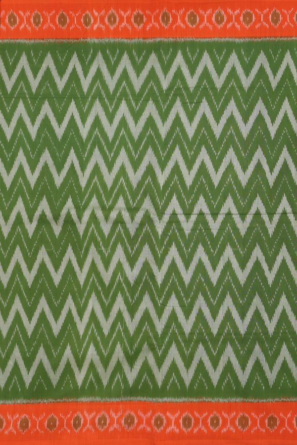 Pochampally Cotton Saree In Fern Green With Chevron Design