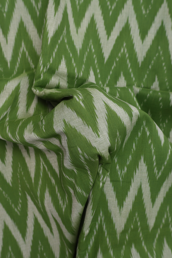 Pochampally Cotton Saree In Fern Green With Chevron Design