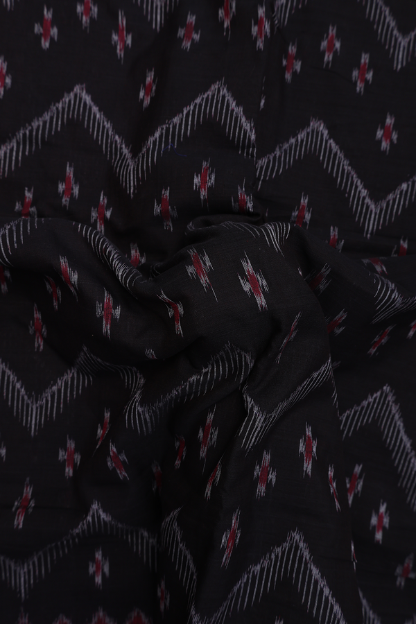 Pochampally Cotton Saree In Black With Chevron Design