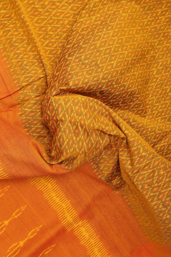 Pochampally Cotton Saree In Golden Yellow With Printed Design