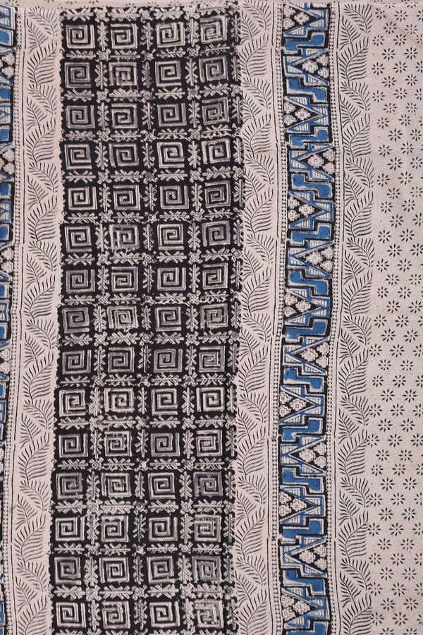Kalamkari Cotton Saree In Black With Floral Design