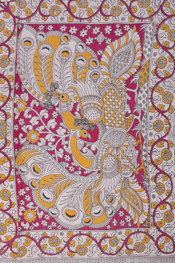 Kalamkari Cotton Saree In Black With Floral Design