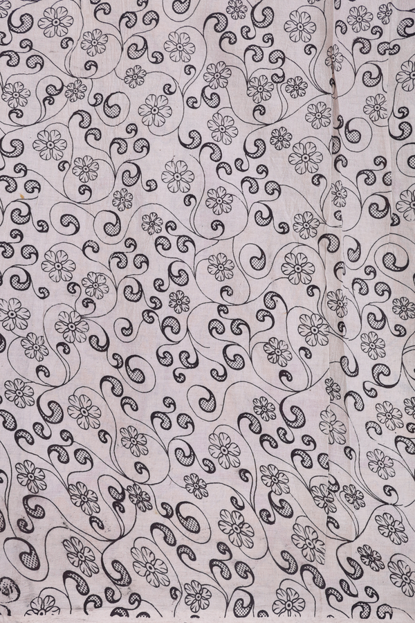 Kalamkari Cotton Saree In Black With Floral Design