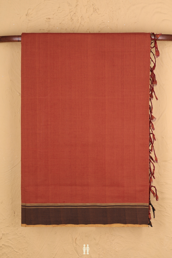 Mangalagiri Cotton Saree Burnt Orange With Contrast Border