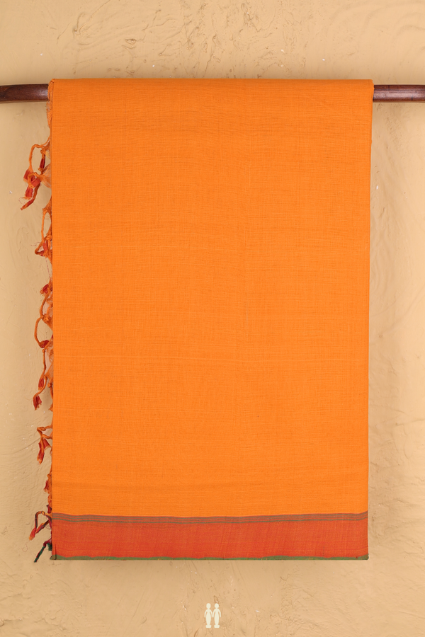 Mangalagiri Cotton Saree In Orange With Contrast Border
