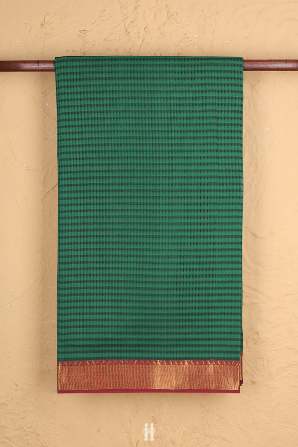Mangalagiri Cotton Saree In Green With Stripes Design