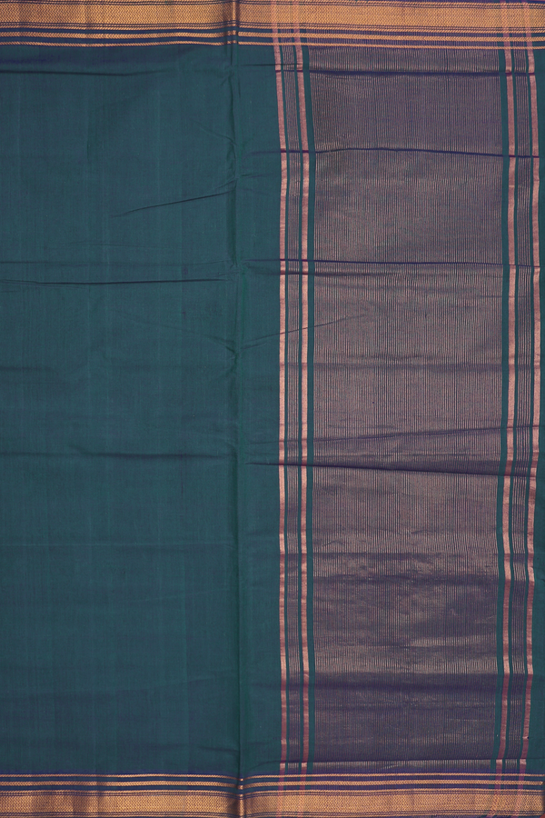Mangalagiri Cotton Saree Midnight Green With Chevron Border