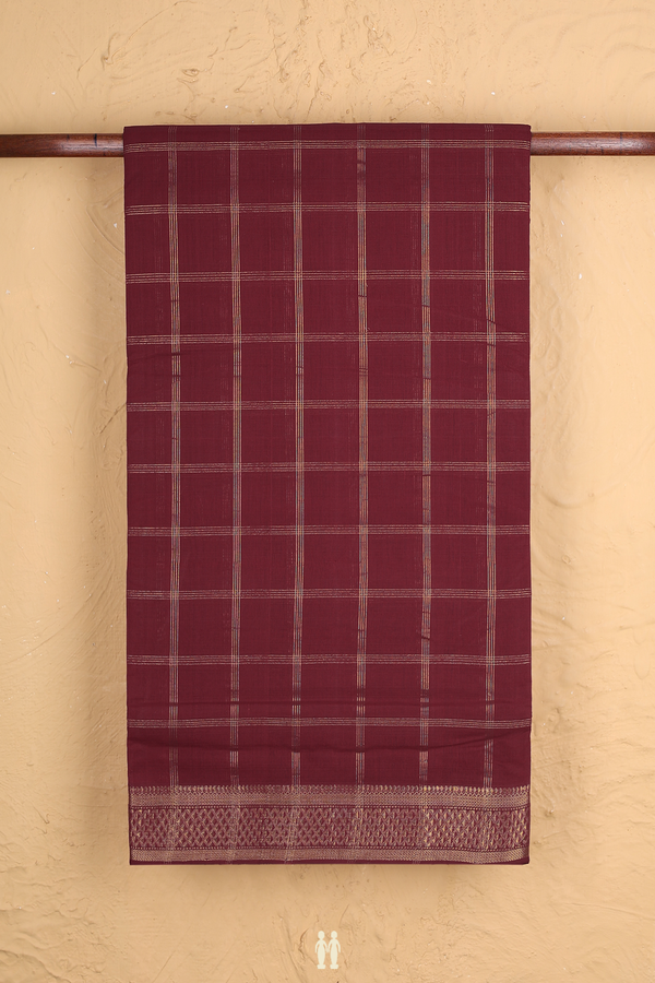 Mangalagiri Cotton Saree In Burgundy Red With Checks Design