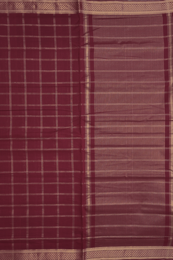 Mangalagiri Cotton Saree In Burgundy Red With Checks Design