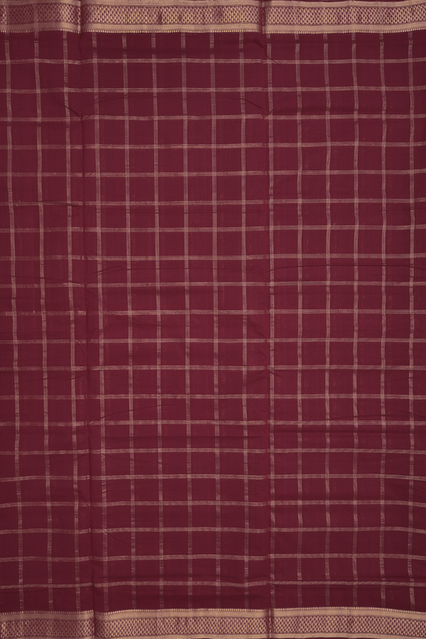 Mangalagiri Cotton Saree In Burgundy Red With Checks Design