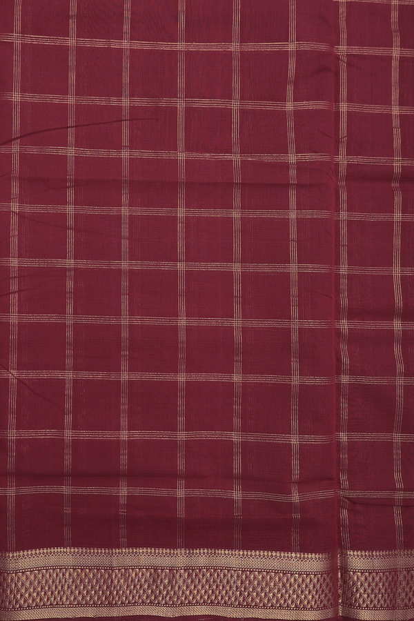 Mangalagiri Cotton Saree In Burgundy Red With Checks Design