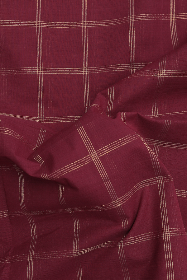 Mangalagiri Cotton Saree In Burgundy Red With Checks Design